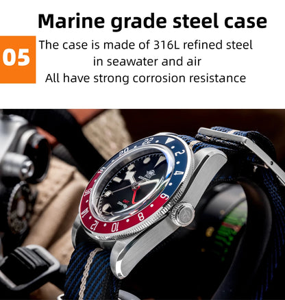 ADDIESDIVE GMT Quartz Watches Bubble Mirror Glass AD2044 Men's Sport Diver Watch 20Bar Waterproof Super Luminous Man WristWatch