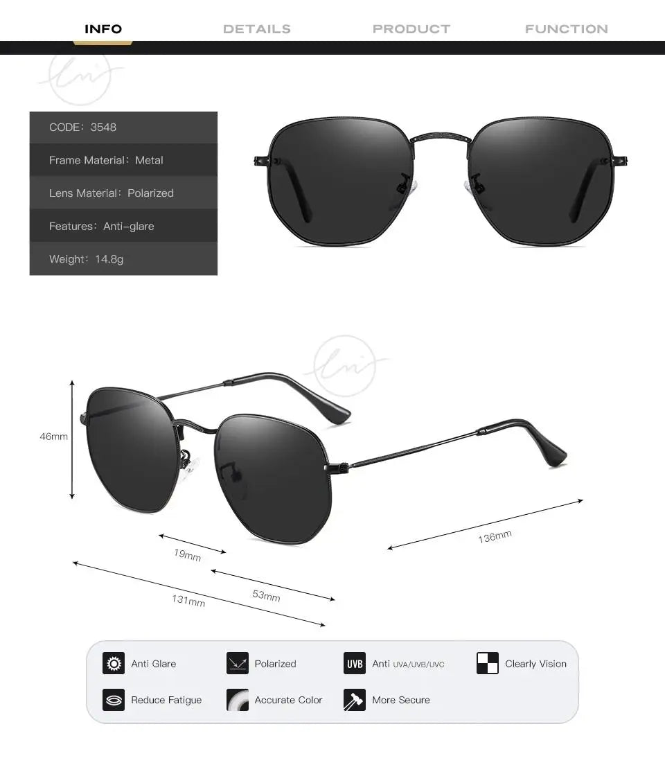 LM Kvinder Hexagon Solbriller Mænd Retro Polariserede Kørselsbelagte Spejlbriller UV400 Briller gafas de sol