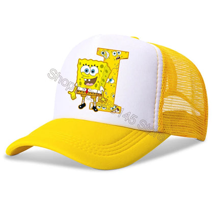 Spongebob-baseballkasketter til børn – kawaii-tegneserie med bogstaver – afslappet solhat til børn – justerbar kasket med skygge – fødselsdagsgaver