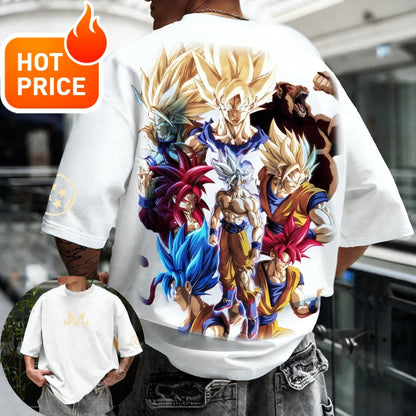 Лятна тениска Dragon Ball 2026, 100% памук, щампа Goku във всички форми, oversized, за фитнес и streetwear, унисекс ретро тениска за възрастни и деца