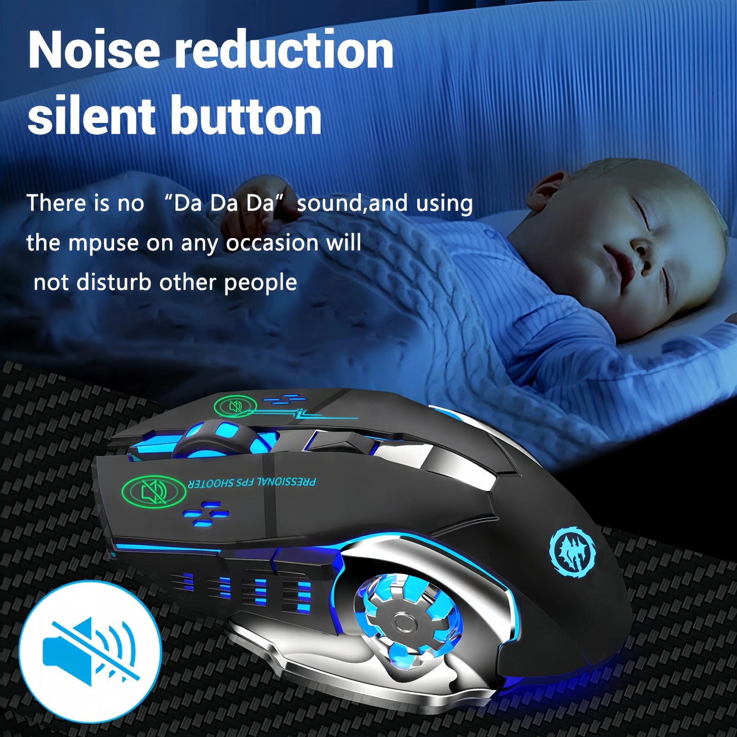 KEBIDUMEI Dual-Mode Bluetooth 5.2-mus 2.4G trådlös mus RGB-gamingmus uppladdningsbar tyst mus 3600 DPI möss för bärbar dator