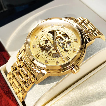 OLEVS 9901 Mens WatchLuxury Hollowing Mechanical Wristwatch Waterproof Luminous Stainless Steel Fashion Automatic Watch For Man