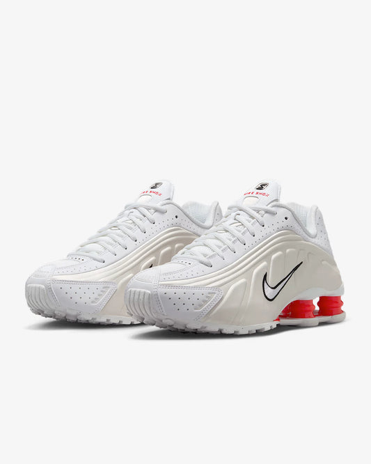 Nike Shox R4 Women's Running Shoes Low-Top Casual Comfort Breathable Wear-Resistant Support White Sail Crimson AR3565-103