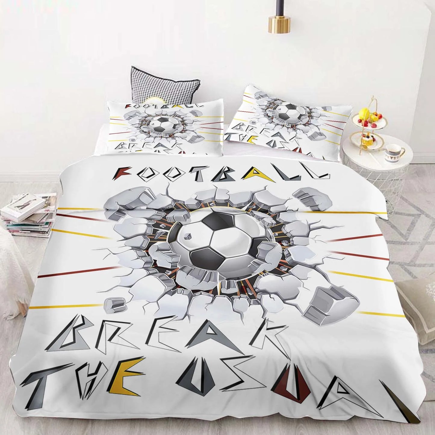 Football Duvet Cover Set Comforter Bedding 3D Children’s Bedding Set 3-Piece 1 Quilt Cover King Size