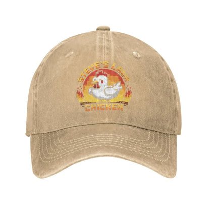 Cappellino da baseball unisex "Chicken Jockey Lava Chicken Print Steves Hat" in stile vintage, lavato e consumato, regolabile