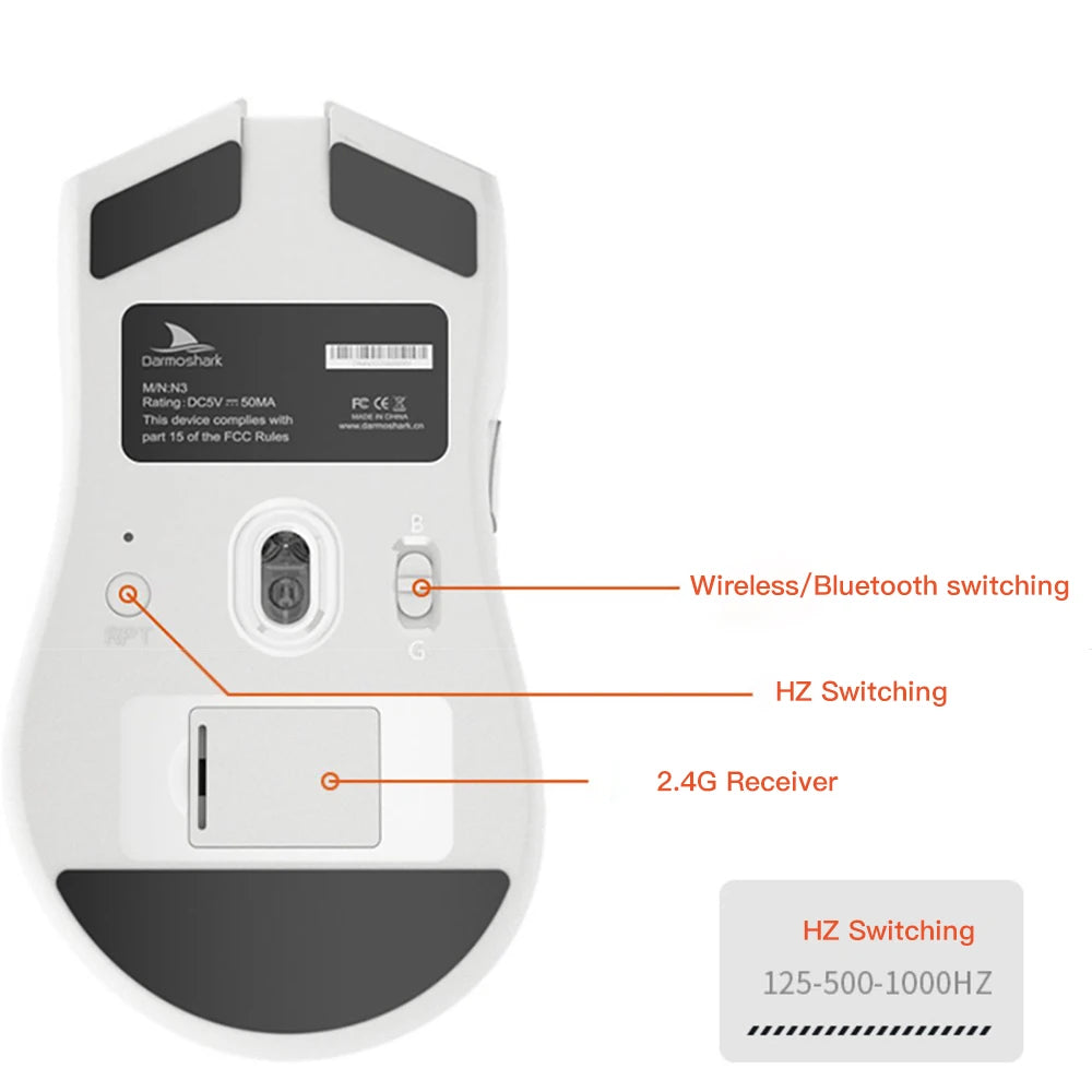 Motospeed Darmoshark N3 Pro Bluetooth Wireless Gaming Mouse Double 8K Tri-Mode Rechargeable PAW3395 64g Ergonomic Gamer Mouse