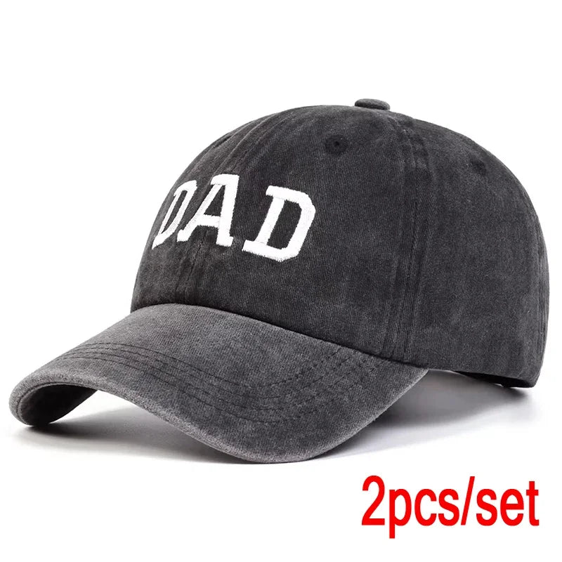 2PCS Unisex DAD MOM Letter Embroidery Wash Baseball Caps Spring and Autumn Outdoor Adjustable Casual Hats Sunscreen Hat