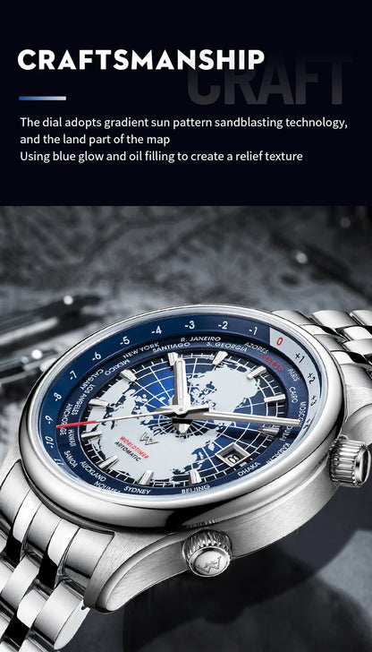 WM Watch Automatic Mechanical Men Watches High Quality Sapphire World Time Original Recognized Brand Welly Merck Watch Man WM057