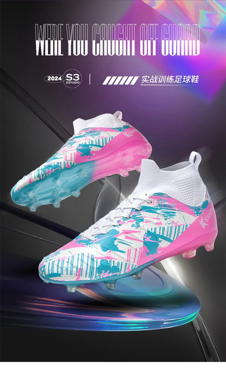 Genuine Double Star Men's High-Top AG Long Stud Football Boots, Professional Match and Training Shoes for Teenagers and Adults