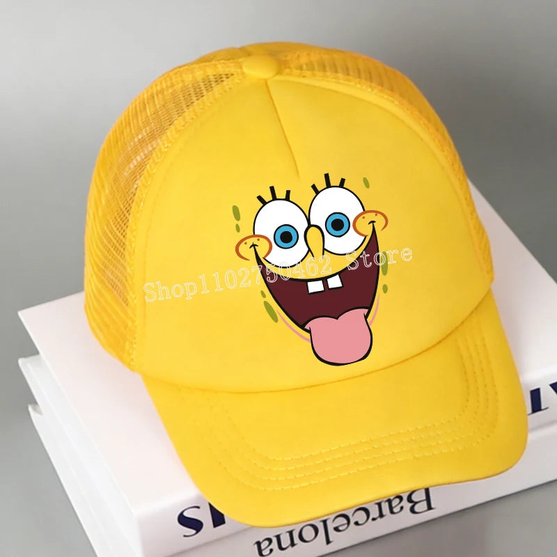 SpongeBobs Baseball Cap Kids Adult Kawaii Expression Sun Hat Summer Breathable Mesh Sunbonnet Outdoor Sports Headgear Gift New