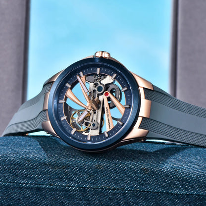 Montre pour homme PAGANI DESIGN – Modèle mécanique automatique de luxe, type « squelette » (à cœur ouvert), doté d’un tourbillon, verre saphir avec traitement antireflet, étanche et luminescent.