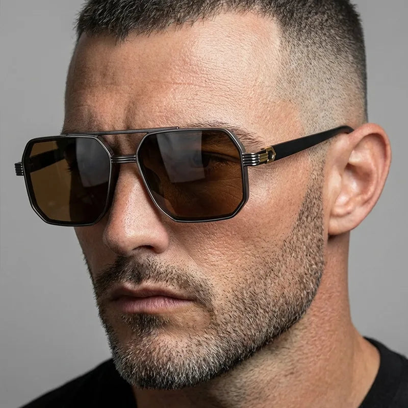 2pcs Trendy Metal Polygonal Pilot Women Sunglasses Luxury Double Beam Men Sunglass Outdoor Driving Shade Sunglasses Unisex UV400