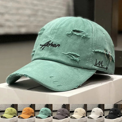 Gorra de béisbol unisex Asher con bordado, agujeros y aro de hierro, ajustable, para actividades al aire libre, primavera y otoño, informal, con protección solar