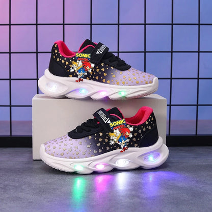 Sonic Sport Shoes Spring Luminous Fashion Breathable Net Shoes LED Sneakers with Light Running Shoes