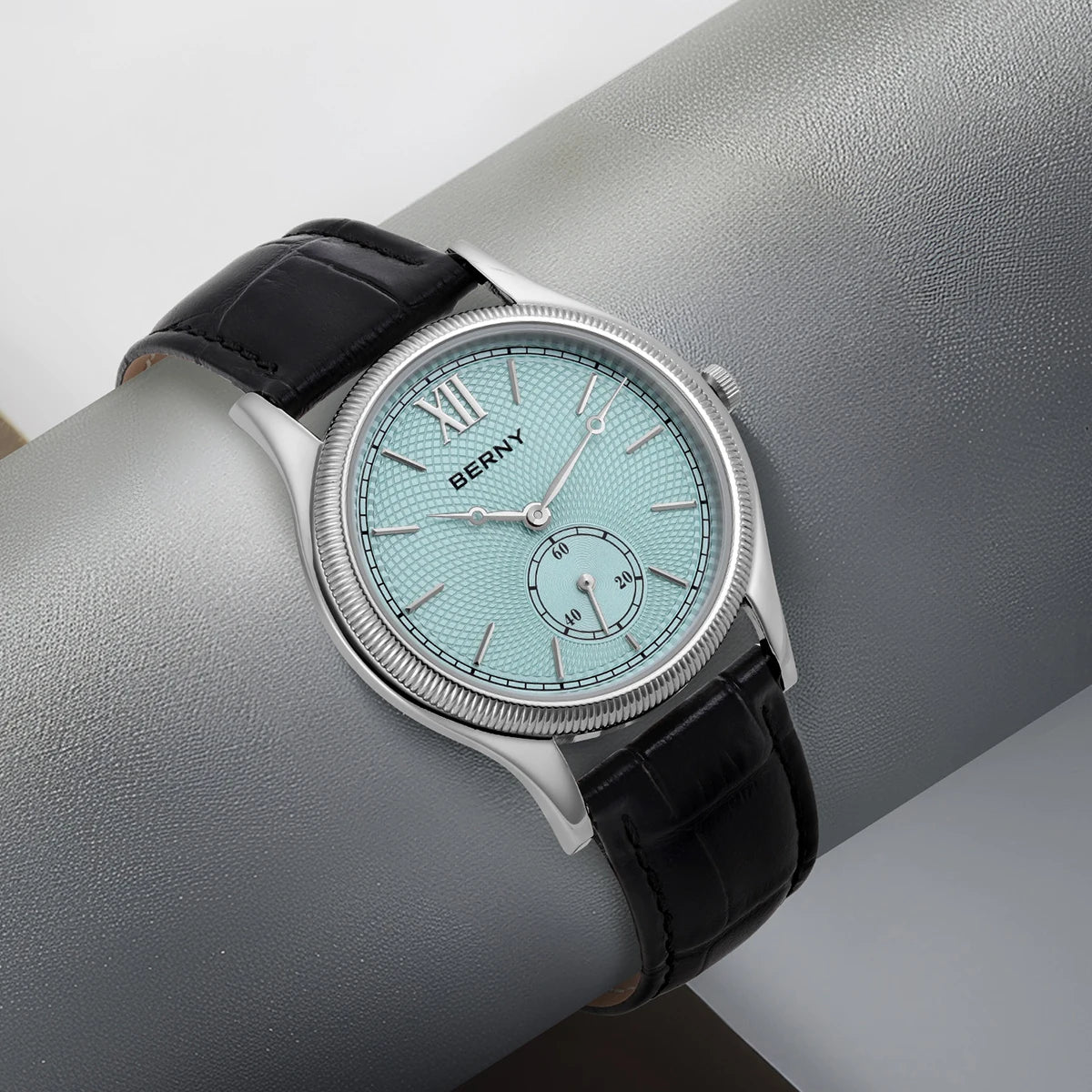 BERNY Men's Watches Slim Luxury Classic Stylish Dress Quartz Watch Fashion Elegance Leather Band Wristwatch