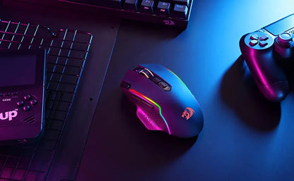 Redragon M810 Pro безжична геймърска мишка, 10000 DPI жична геймърска мишка с бутон Rapid Fire, 8 макро бутона, черно-бяла мишка