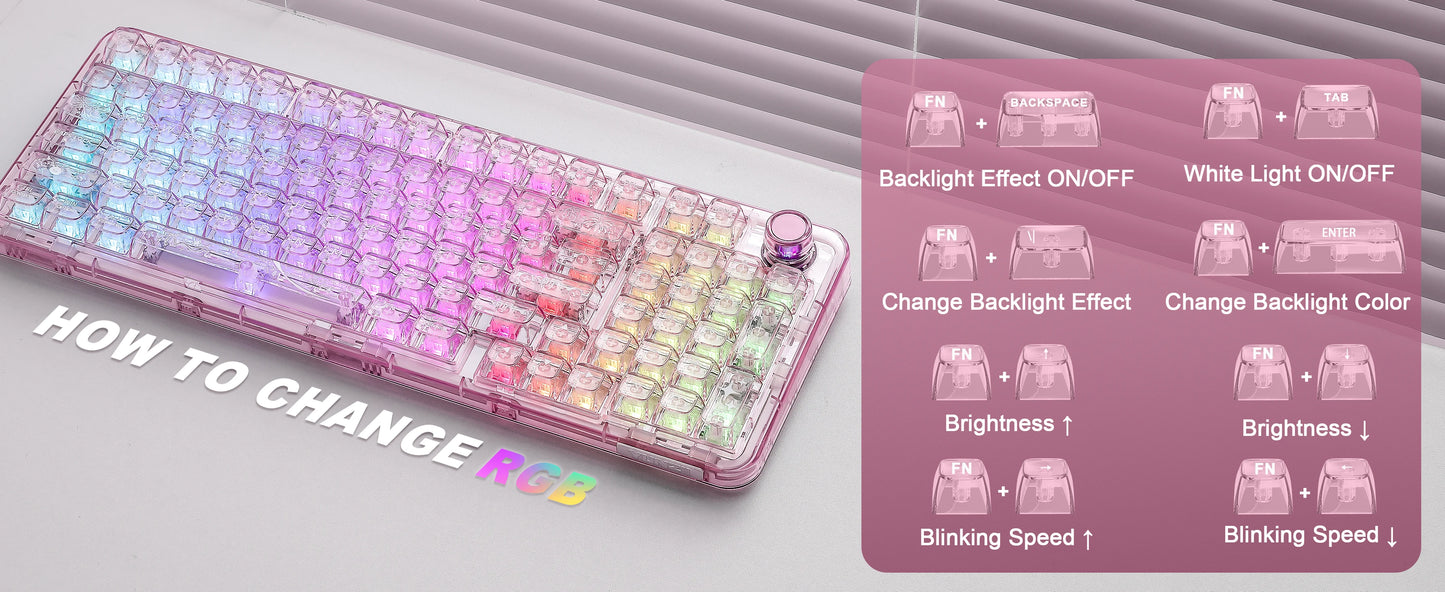 YUNZII X98 Pink QMK/VIA Wireless Transparent RGB Keyboard, Hot-Swap Gasket Mechanical Gaming Keyboard, Pre-lubed Knob Keyboard