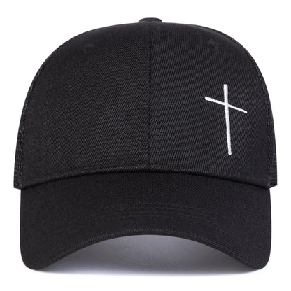 Unisex Cross Embroidery Baseball Net Caps Adjustable Casual Hats Spring and Summer Outdoor Sunscreen Hat