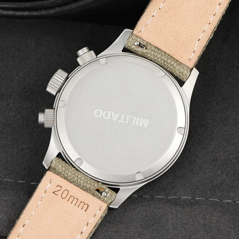 Reloj cronógrafo de cuarzo Militado VK61 VK67, 39 mm, caja de acero inoxidable 316L, 3 esferas, resistente al agua 100M, reloj militar multifunción