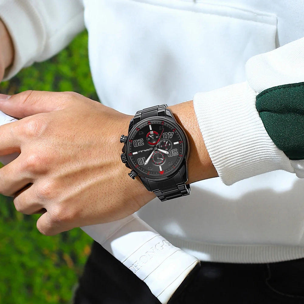 Pánske hodinky CRRJU – luxusný chronograf, veľký ciferník, nerezová oceľ, vodotesné, s ukazovateľom dátumu
