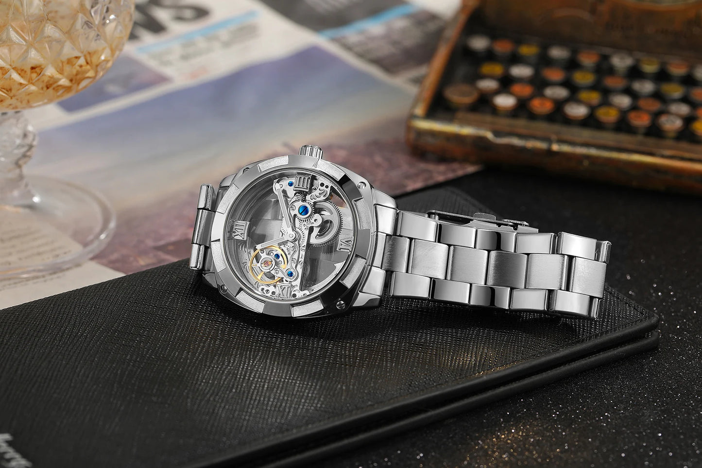 2024 Top Brand Luxury Stainless Steel Skeleton Tourbillon Automatic Movement Men's Watch Mechanical Waterproof Luminous Wrist Clock