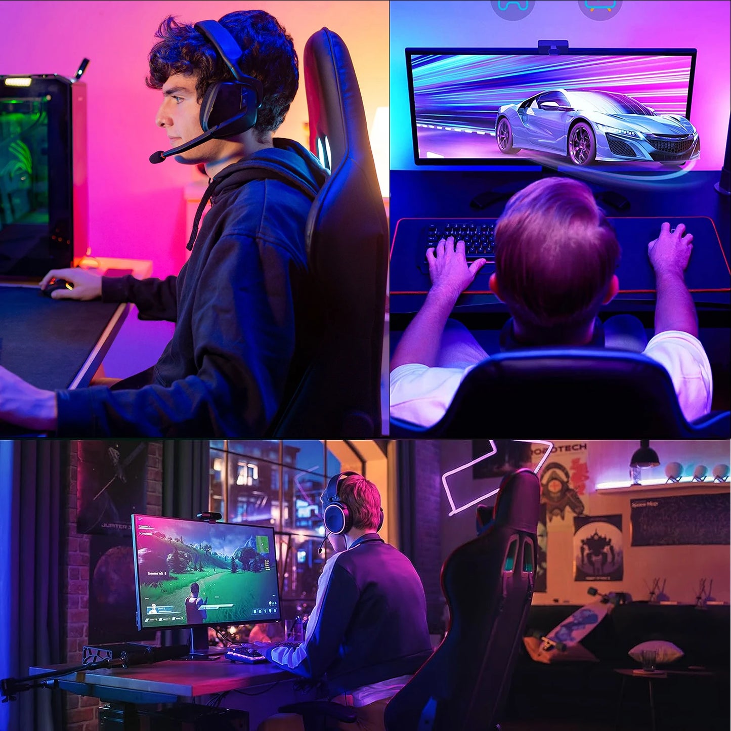 Ergonomic Gaming Chair Racing Chef Armchair Height Adjustable Office Chair Computer Chair with Armrests Headrests Up to 150KG