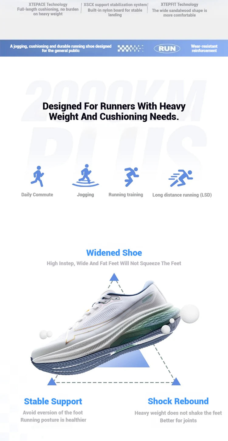 Chaussures de course Xtep 2000 km Plus - Nouveauté printemps : légères, antidérapantes et résistantes à l'usure - Baskets d'entraînement et de jogging pour homme 875319110001