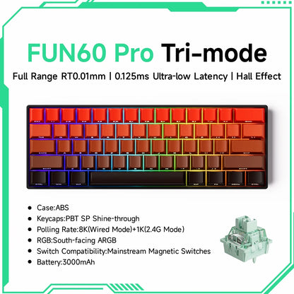 Teclado mecânico Akko MonsGeek FUN60 com interruptores magnéticos 60% Gaming Keyboards Rapid Trigger 0.01mm 8K ARGB HE/TMR personalizado