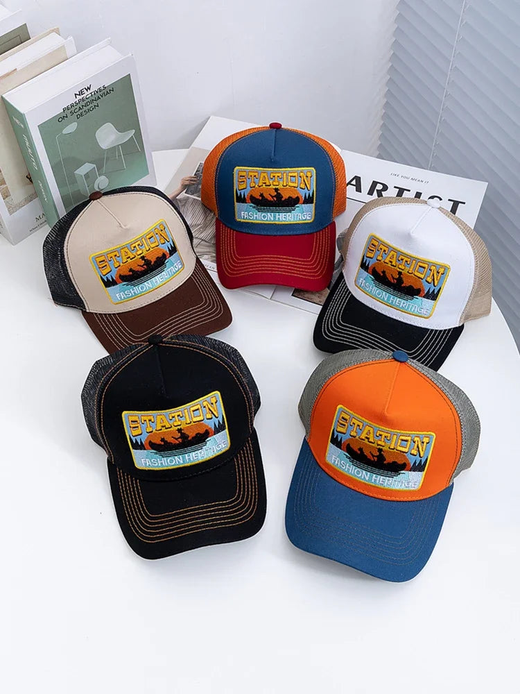 New Style Summer Fishing Cap Breathable Mesh Trucker Hat Men Women Fisherman Embroidered Design Snapback Hat Outdoor Fishing