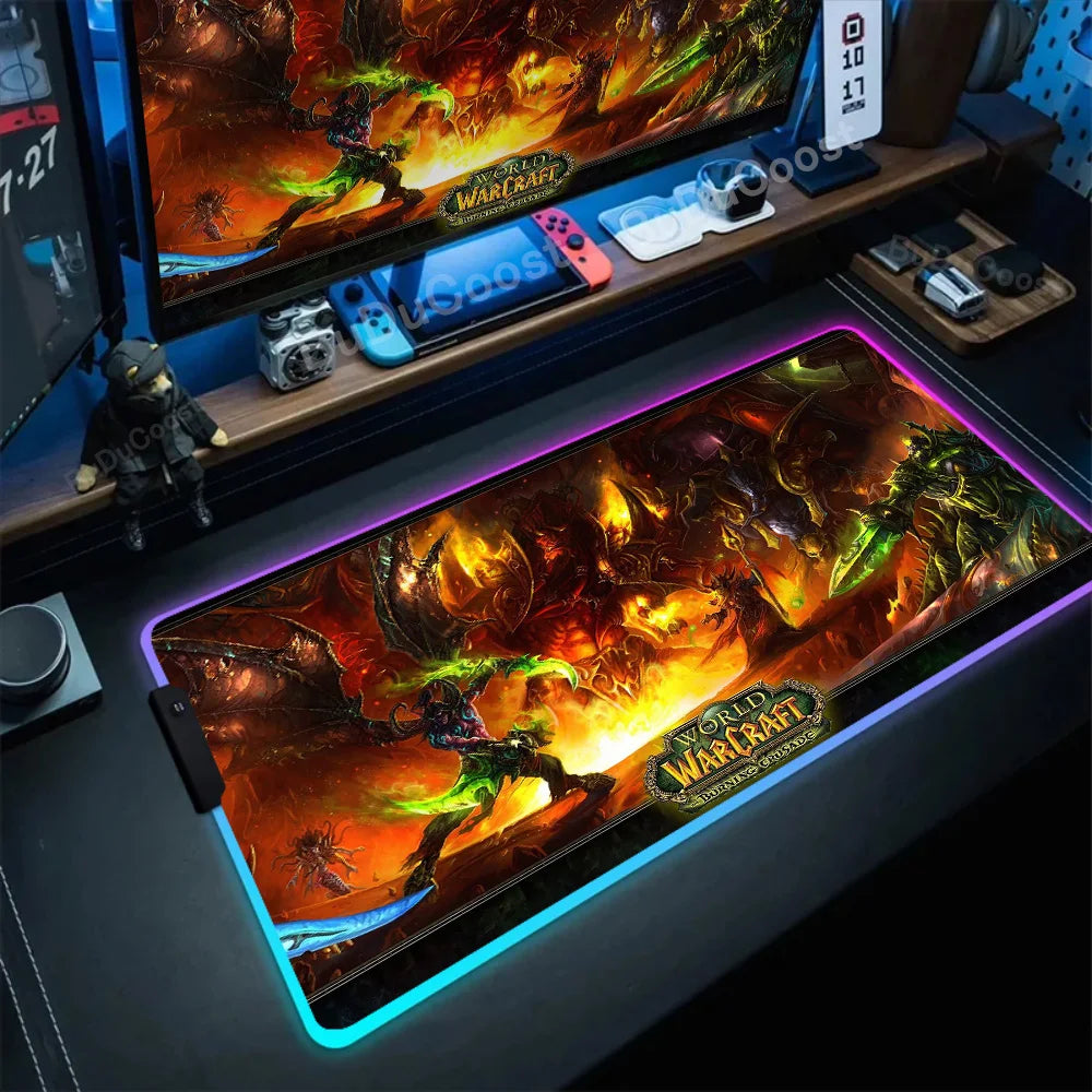 RGB Mouse Pad Game World Of Warcraft Large Table Pad Computer Accessories XXL Laptop Antislip Keyboard Pad LED Backlight Deskmat