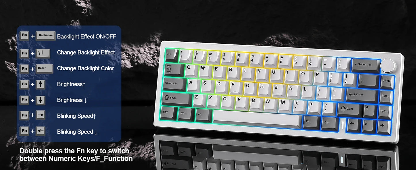 YUNZII AL68 Silver Aluminum Mechanical Gaming Keyboard, QMK/VIA Wireless Keyboard, Hot Swap Gasket Custom Keyboard with Knob