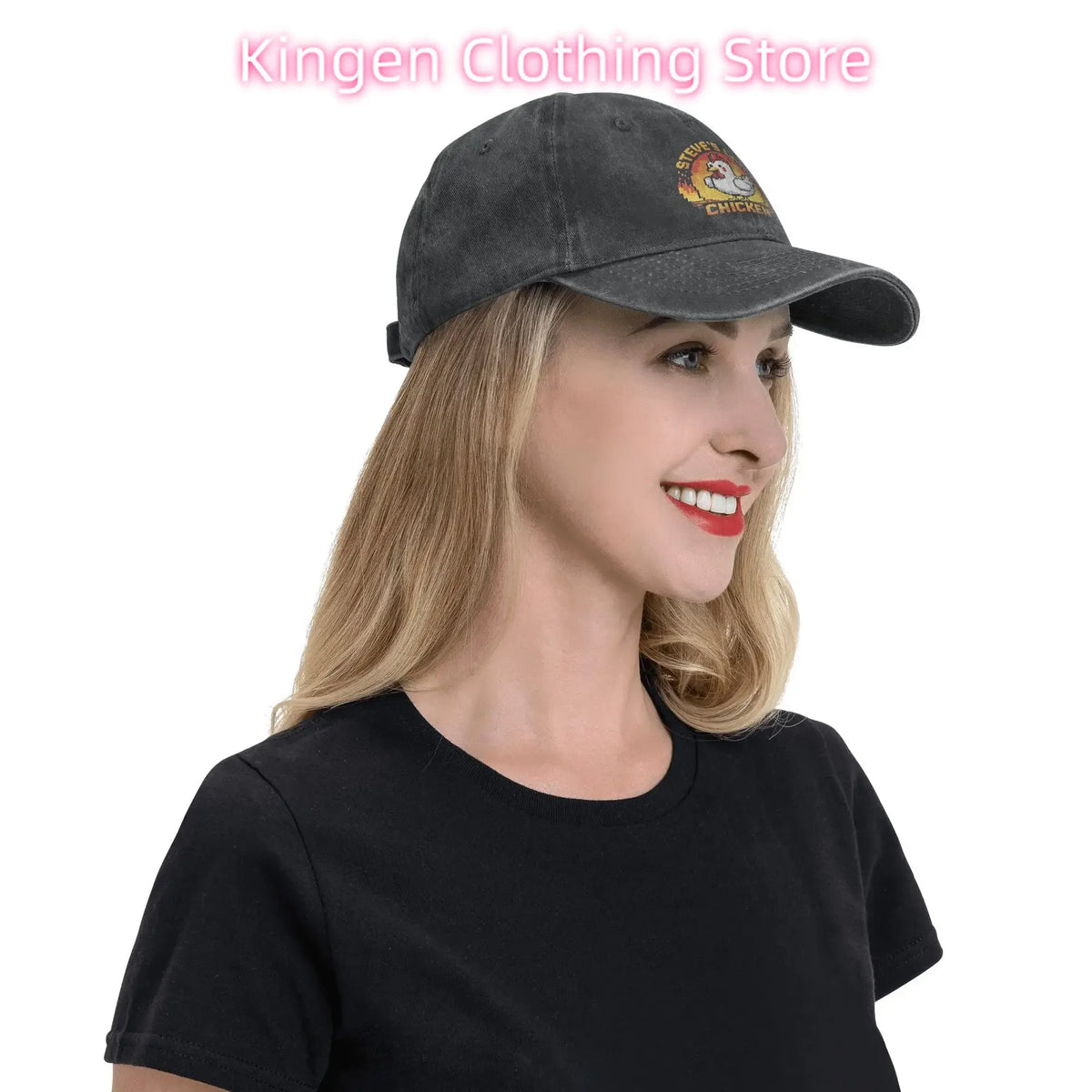 Cappellino da baseball unisex "Chicken Jockey Lava Chicken Print Steves Hat" in stile vintage, lavato e consumato, regolabile