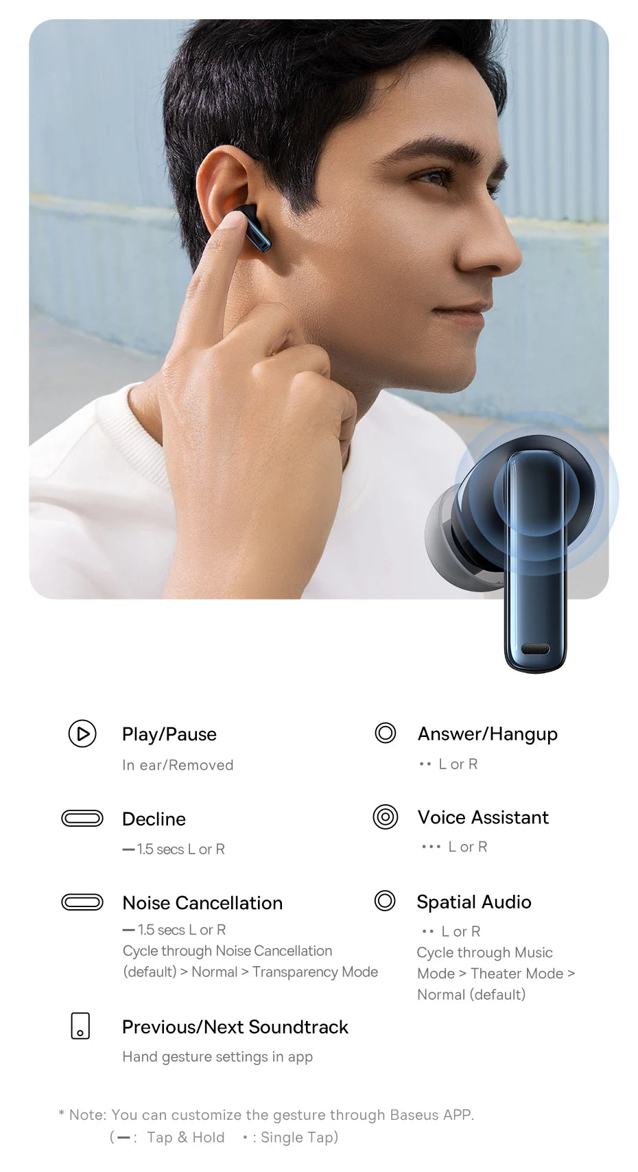 Baseus Bowie M2s ANC Wireless Bluetooth 5.3 Earbuds – 48dB Hybrid Noise Cancelling 3D Spatial Audio HiFi Earphones with Mic