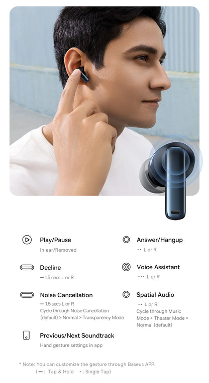 Baseus Bowie M2s ANC Wireless Bluetooth 5.3 Earbuds – 48dB Hybrid Noise Cancelling 3D Spatial Audio HiFi Earphones with Mic