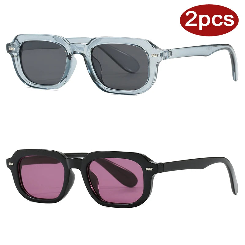 2pcs Fashion Small Square Women Luxury Brand Sunglasses Retro Designer Men Trending Multi Color Sun Glasses Shades UV400
