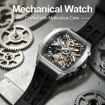 STARKING Men's Waterproof Sports Mechanical Watches Wear-resistant Silicone Strap Automatic Watch Luminous Tonneau Luxury Watch
