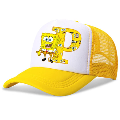 Spongebob-baseballkasketter til børn – kawaii-tegneserie med bogstaver – afslappet solhat til børn – justerbar kasket med skygge – fødselsdagsgaver