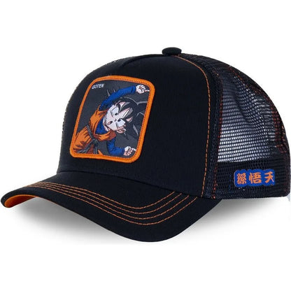 Dragon Ball Son Goku-Kappe, Sommer-Reisekappe mit Schirm, Herren-Kappe mit Stickerei, im Hip-Hop-Stil, Sonnenvisier, verstellbare Trucker-Kappe aus Netzstoff