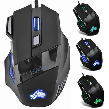 Mouse da gaming cablato con retroilluminazione a 7 colori, 5500 DPI regolabili, mouse ottico cablato nero per PC gaming e computer desktop