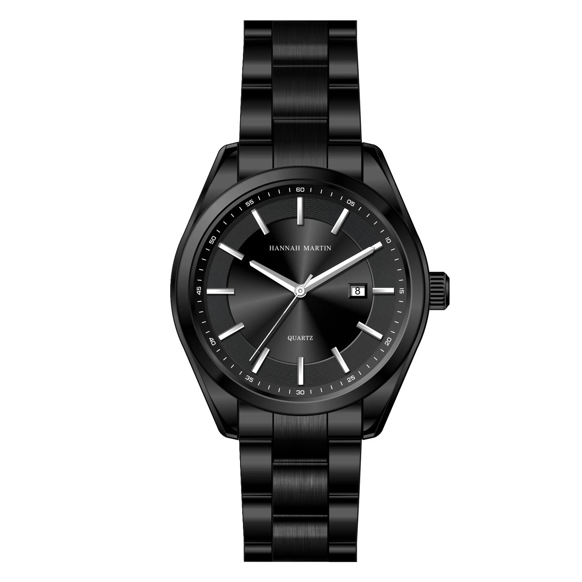 HANNAH MARTIN kvartsur, 40 mm, för män, svart armband i rostfritt stål, vattentätt till 3 bar, sport-chic-stil