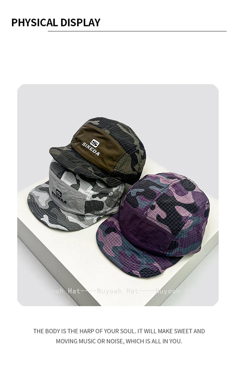 Unisexové kšiltovky CAMO s rychleschnoucí výšivkou písmen, sluneční kšiltovky s barevnými bloky, prodyšné osobní kšiltovky s šikmým kšiltem, univerzální kšiltovky