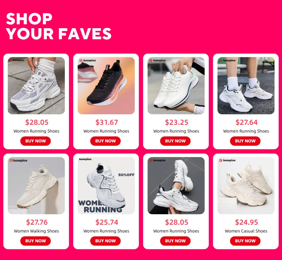 Baasploa Women Sports Shoes Outdoor Lightweight Breathable Jogging Sneakers Female Casual Mesh Anti-slip Lace Up Running Shoes