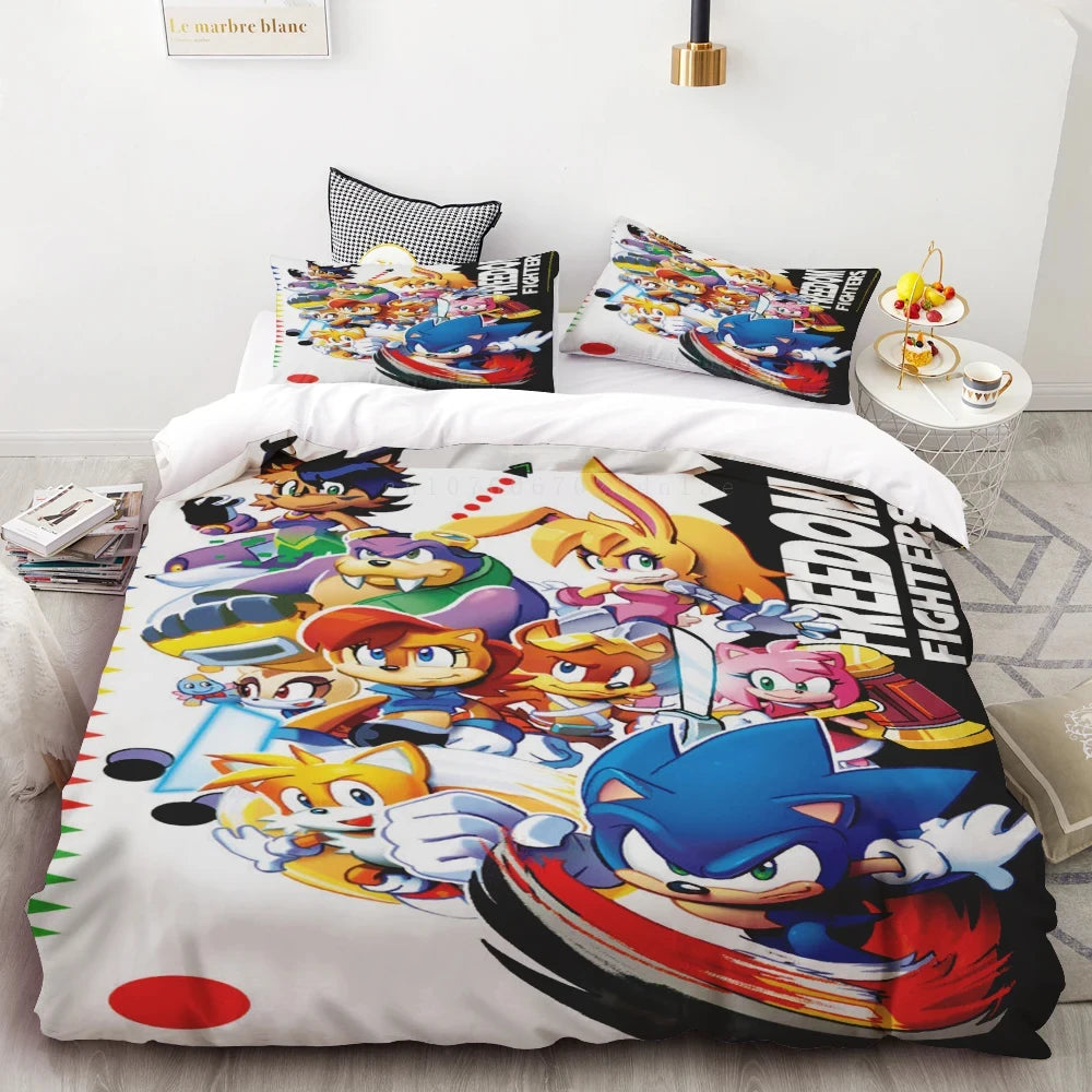 Dynebetræk Sonic 3D Eksklusivt tegneserie-anime-sengetøjssæt med digitaltryk til ungdom, hjem og børn – drenge
