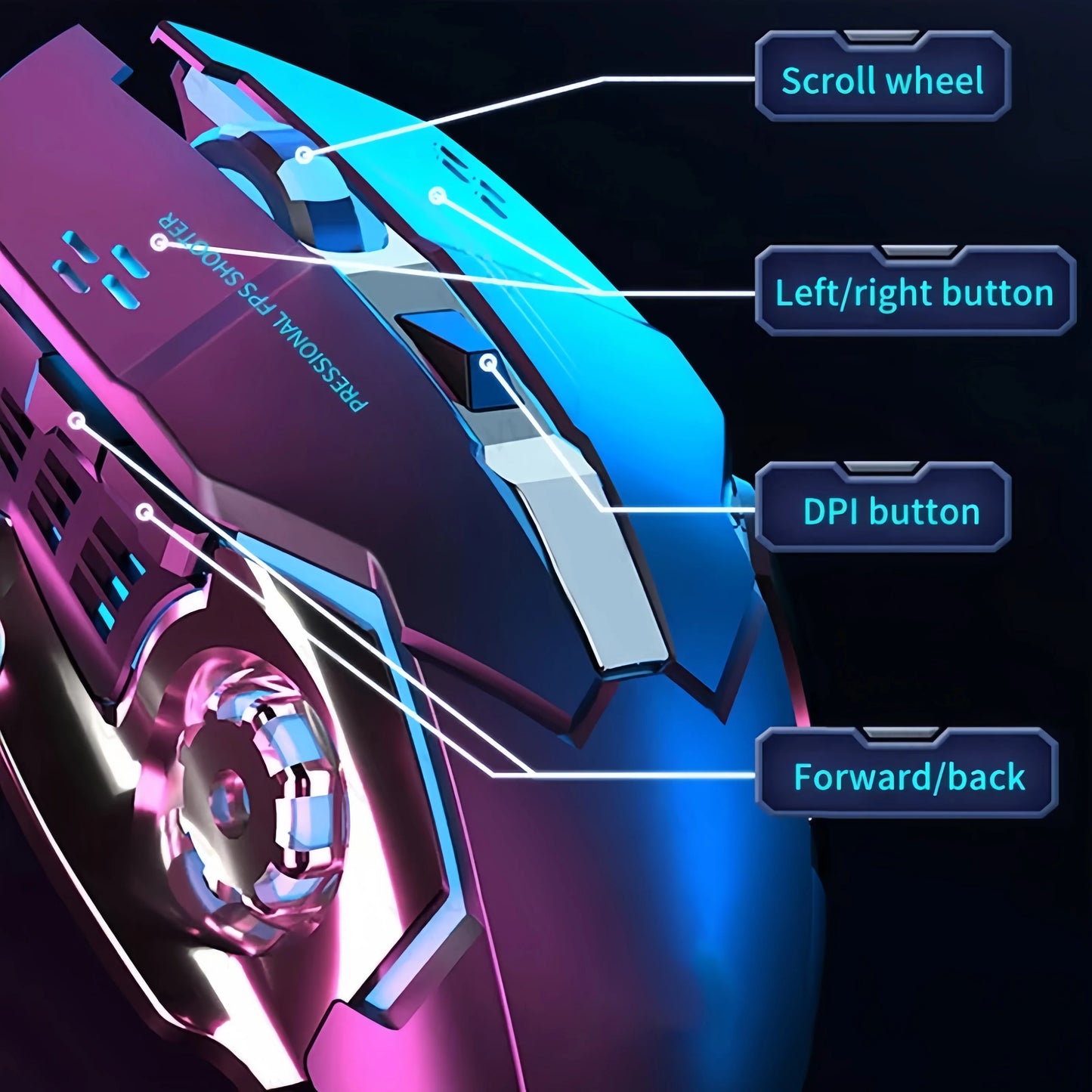 Ratón gaming inalámbrico recargable – Bluetooth/USB silencioso, retroiluminación RGB, e-sports para PC
