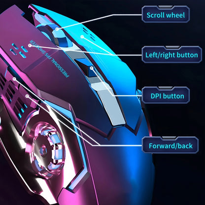 Ratón gaming inalámbrico recargable – Bluetooth/USB silencioso, retroiluminación RGB, e-sports para PC