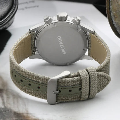 Reloj cronógrafo de cuarzo Militado VK61 VK67, 39 mm, caja de acero inoxidable 316L, 3 esferas, resistente al agua 100M, reloj militar multifunción