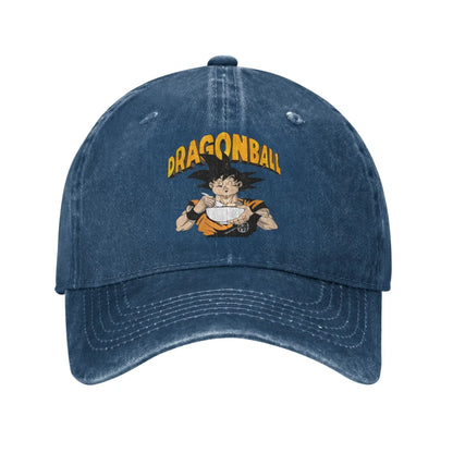 Retro DBZ dragon ball Goku Eating Ramen Baseball Caps Unisex Distressed Washed Sun Cap Outdoor Summer Adjustable Fit Hats Cap, Produit gaming premium Fraquane