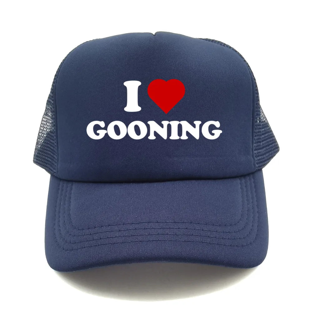 Αστεία καπέλα μπέιζμπολ «I Love Gooning» – Δροσερά καλοκαιρινά ανδρικά καπέλα από πλέγμα – Χιουμοριστικά καπέλα τύπου «Trucker» – Unisex καπέλα από πλέγμα για υπαίθριες δραστηριότητες – MZ-080