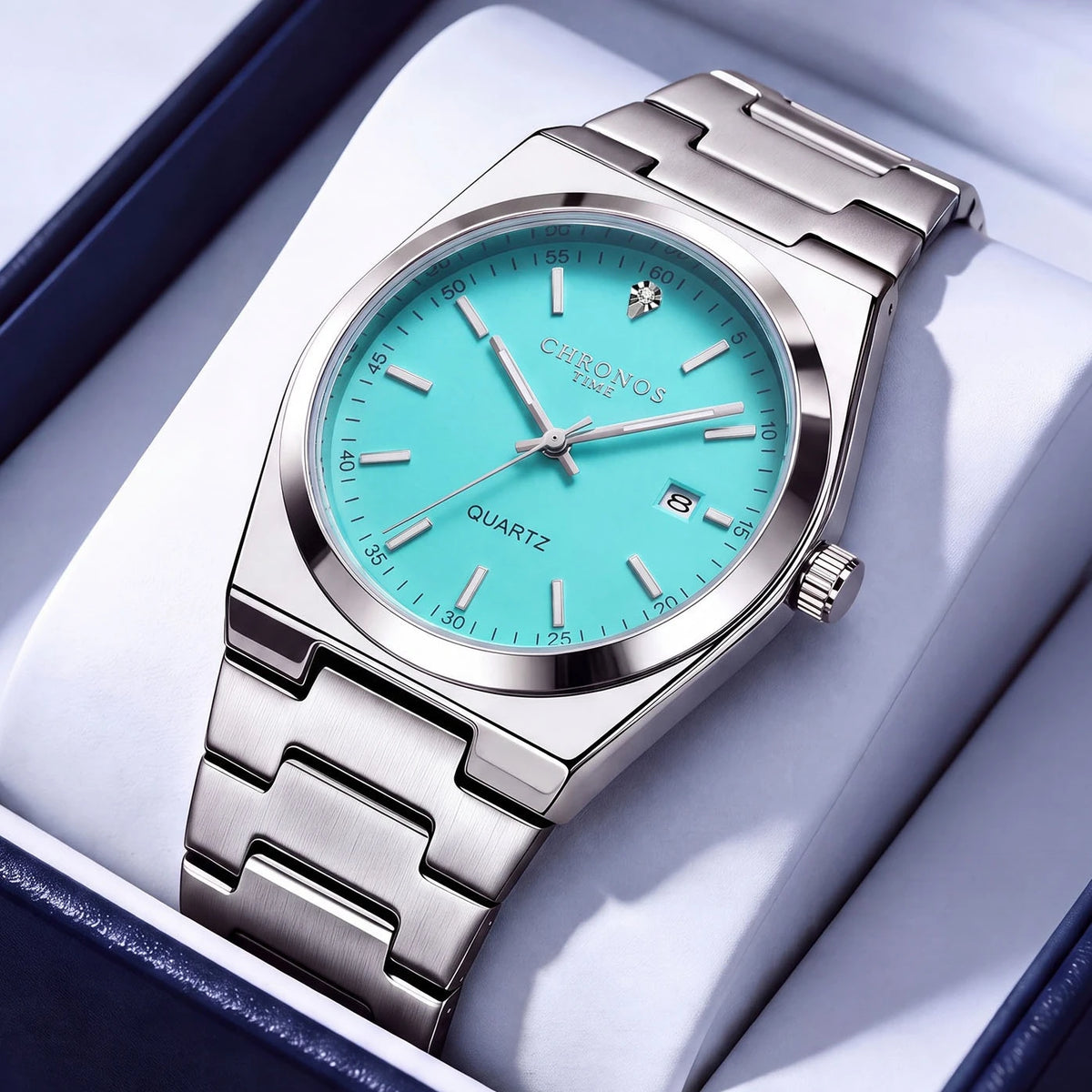 Reloj de cuarzo para hombre CHRONOS: correa de acero inoxidable, resistente al agua, agujas luminiscentes, indicador de fecha. Ideal para el trabajo, el deporte o el día a día.