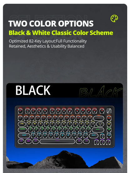 APAYADO K82 Wired Steampunk Mechanical Keyboard 75% Compact 82-Key Hot-Swappable RGB Retro Gaming Keyboard Multifunctional Knob
